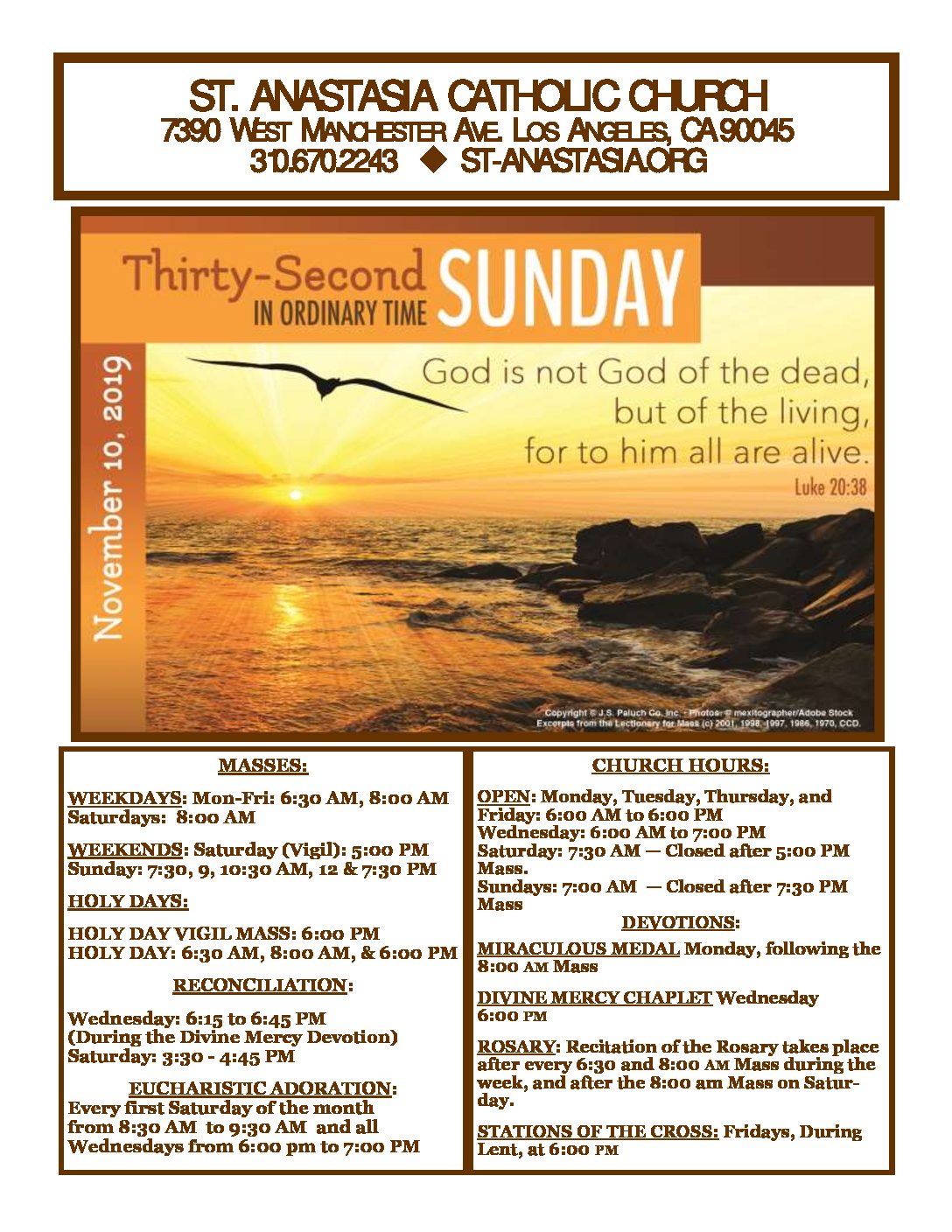 The Weekly Bulletin 11 10 2019 St Anastasia Catholic Church Los 