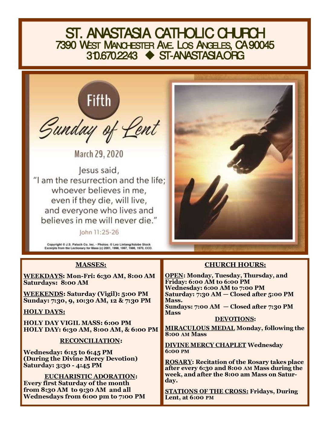 The Weekly Bulletin: 3/29/2020 - St. Anastasia Catholic Church | Los ...