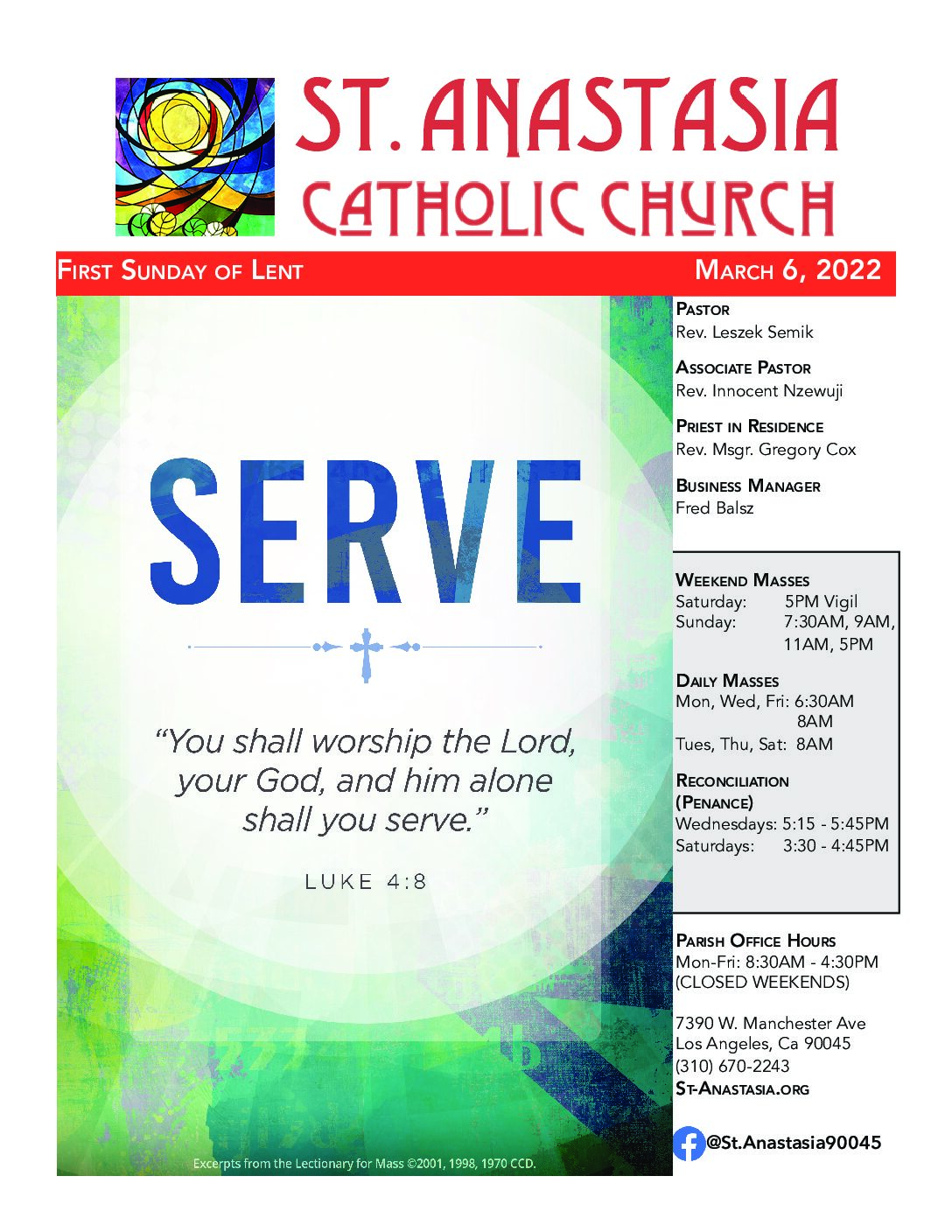 The Weekly Bulletin: 3/6/2022 - St. Anastasia Catholic Church | Los Angeles